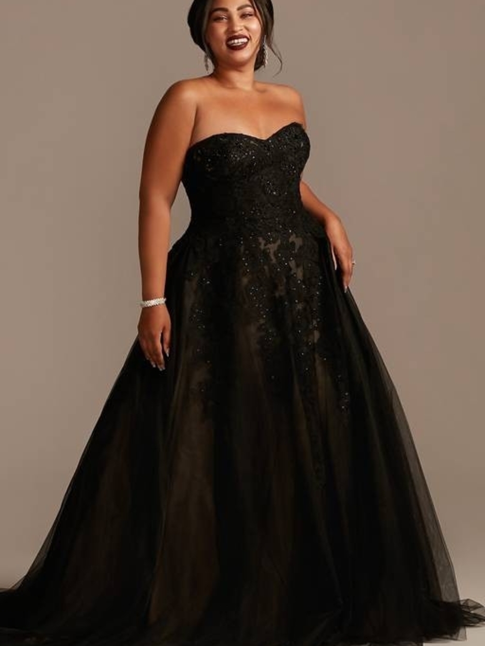 Black lace ball gown wedding dress.  Style# wg38614